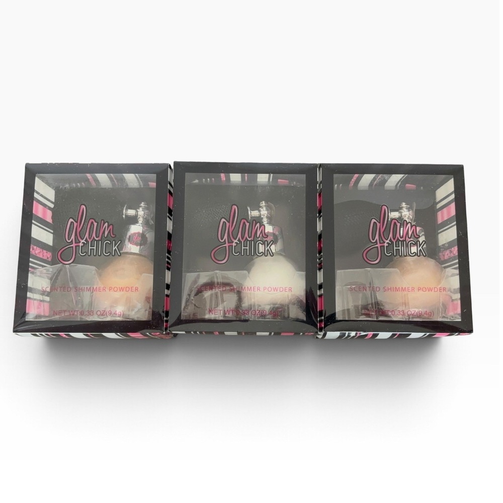 Glam Chick Scented Shimmer Powder 3 Piece Set Vintage Style Atomizer 0.33oz Each